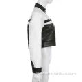 Black and white patchwork PU fabric women jacket